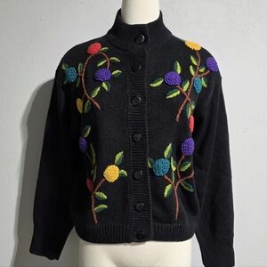 VINTAGE MARGULES EMBROIDERED FLORAL BUTTON FRONT COTTAGECORE CARDIGAN SZ L